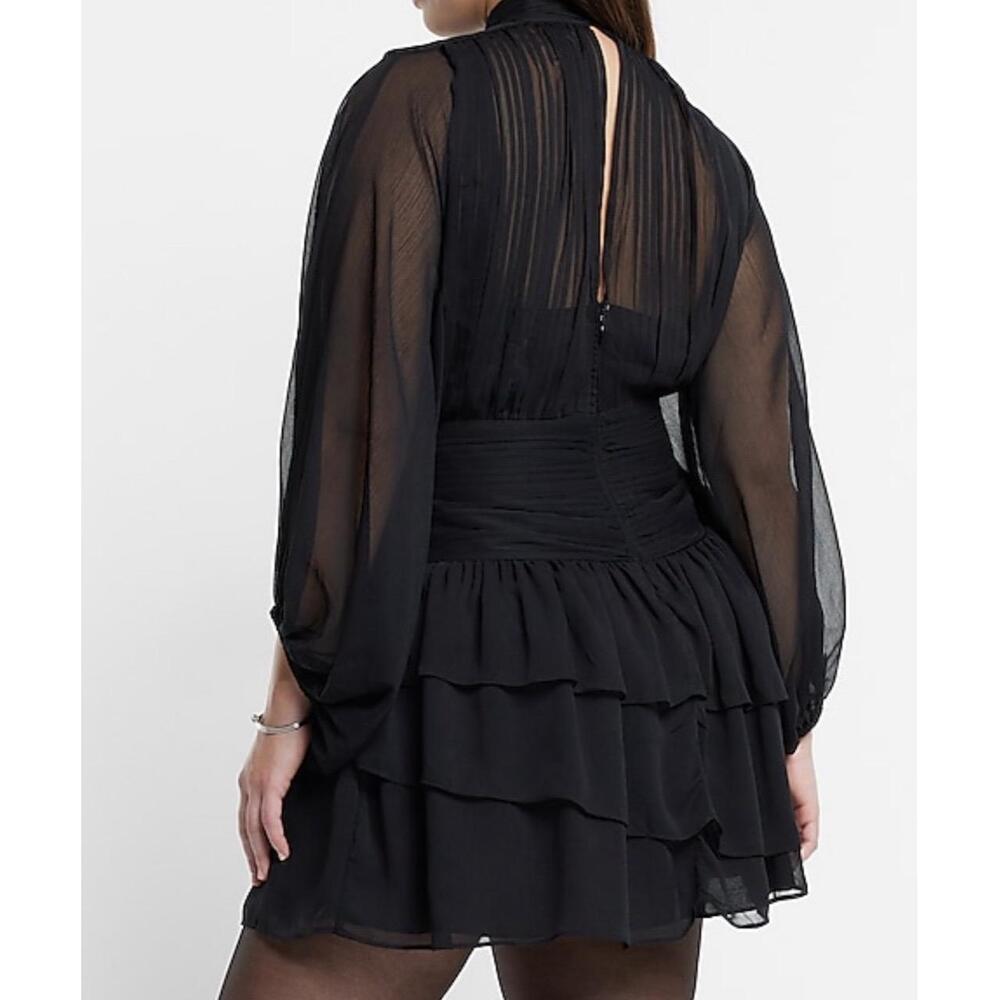 NWT Black High Neck Pleated Layered Dress With Long Sleeves Womens - Picture 4 of 4
